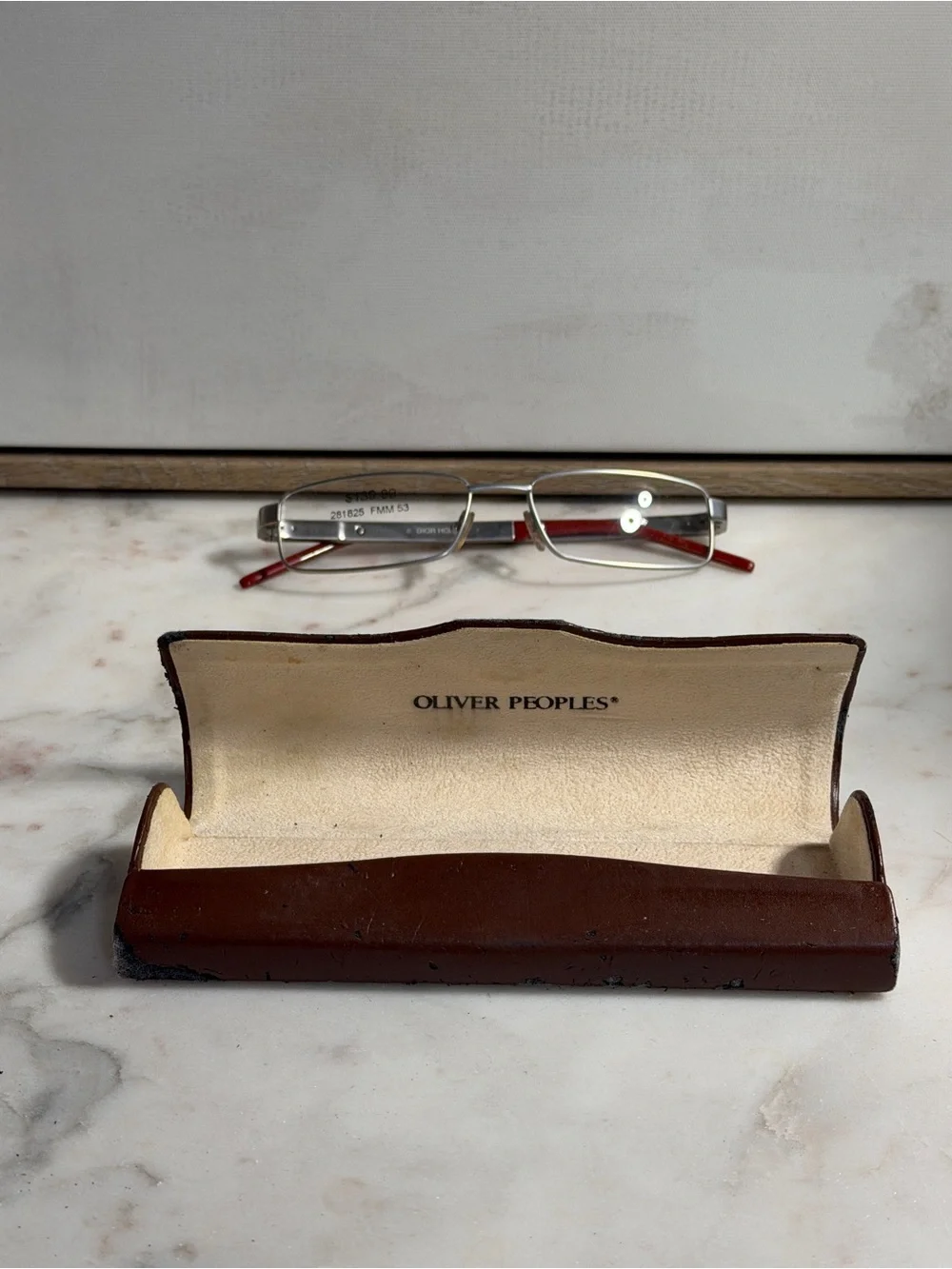NWT Dior Homme Silver Rectangular Eyeglass Frames with Red Temples